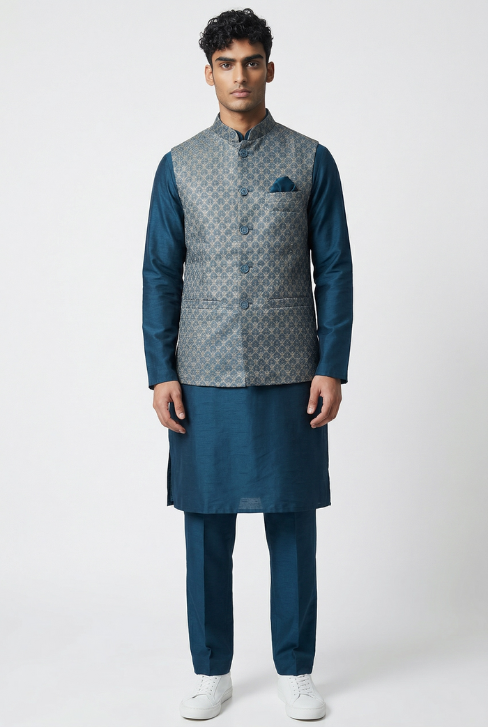 Teal Blue - Mens Indian Waistcoat & Kurta Set - UK Stock - 24 hr Dispatch - KCS4010 03VJ26