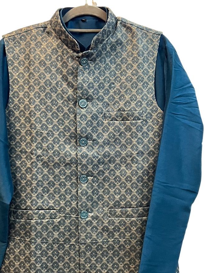 Teal Blue - Mens Indian Waistcoat & Kurta Set - UK Stock - 24 hr Dispatch - KCS4010 03VJ26