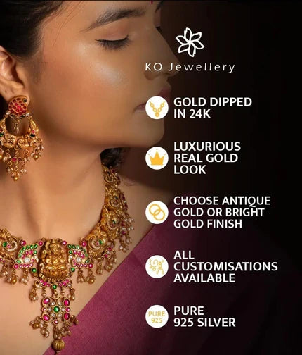 The Sadara Silver Kasu Lakshmi Earstuds (Red)