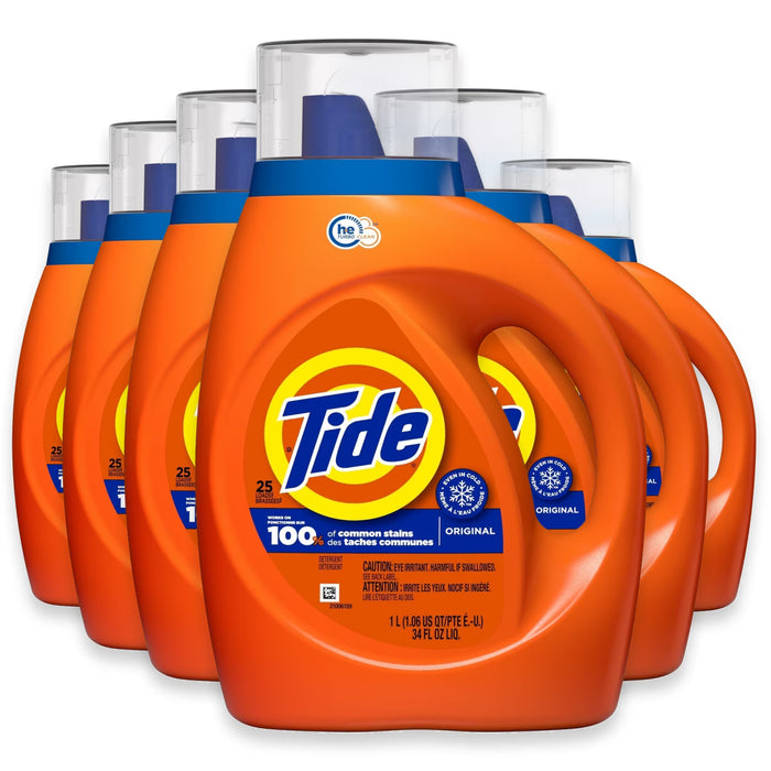 Tide Original Scent Liquid Laundry Detergent HE Compatible, 34 fl oz - 25 Ct Loads - 6 Pack