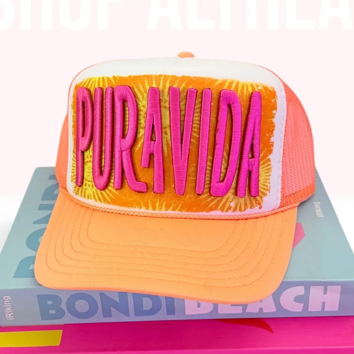Tropical Beach Vida Puff Trucker Hat - Coral