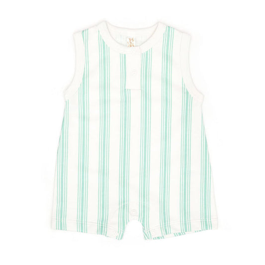Tun Tun Sleeveless Romper in Sea Aqua Stripes