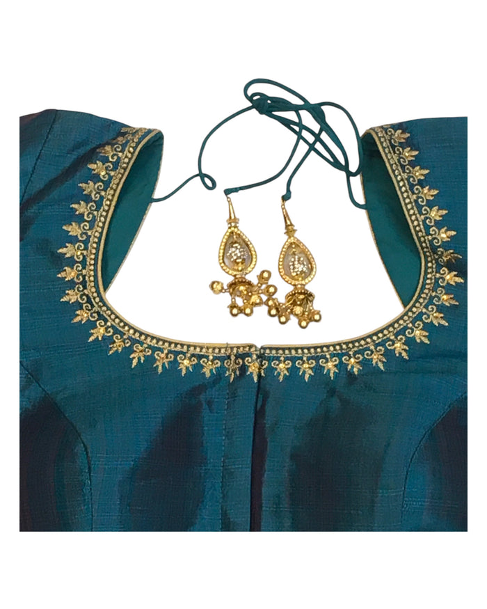 Turquoise - Dupion Silky Saree / Lehenga blouse - 42" Bust (UK 16) Can be let out to size 18  - KP272 01Hp25