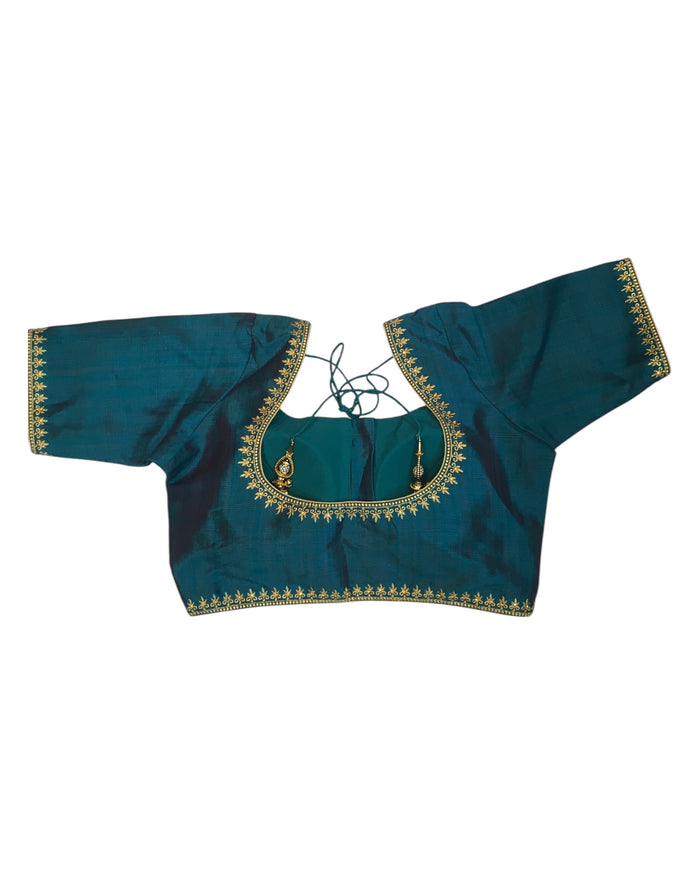 Turquoise - Dupion Silky Saree / Lehenga blouse - 42" Bust (UK 16) Can be let out to size 18  - KP272 01Hp25