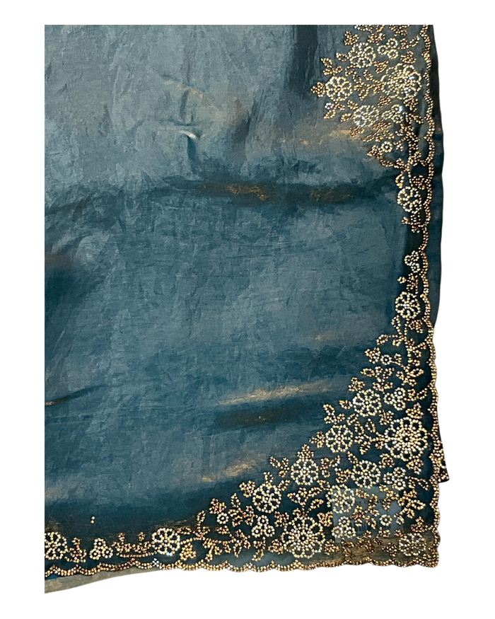 Turquoise - Rich Saree with Stone Work Border and Blouse Piece - UK stock - 24hr Dispatch - RS2511 TA
