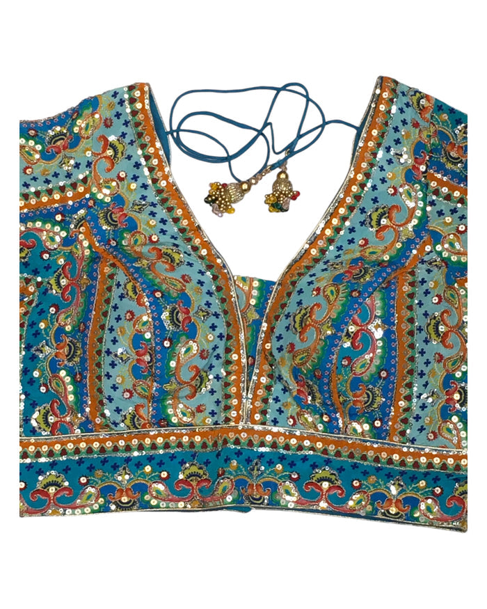 Turquoise - Tie / Dye Printed Crepe Saree / Lehenga blouse - 40" Bust (UK 14) Can be let out to size 16  - B209 01KP25