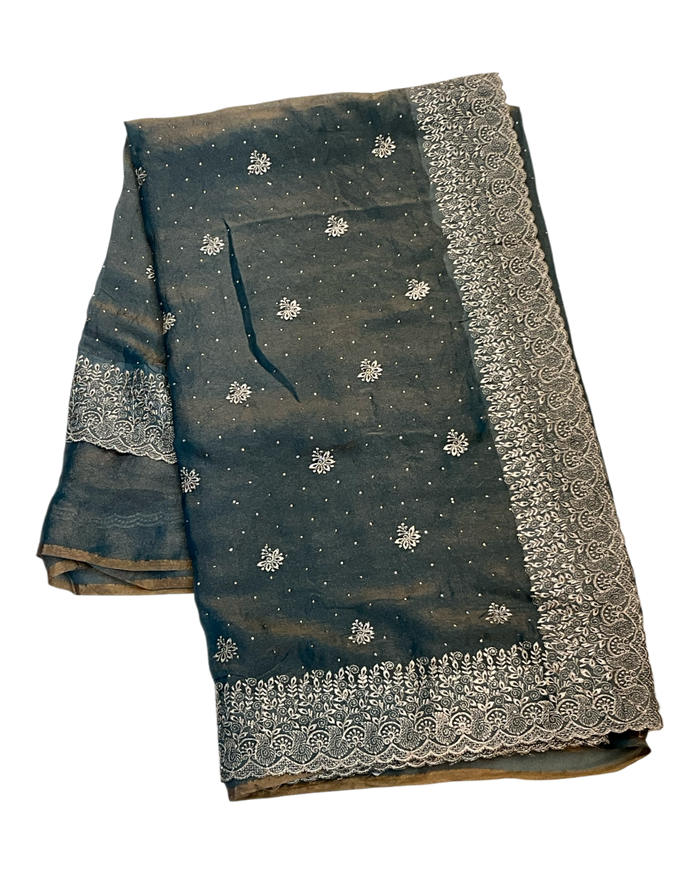 Turquoise Blue - Classic Saree with Thread Work Border and Blouse Piece - UK stock - 24hr Dispatch - RS2534 VY