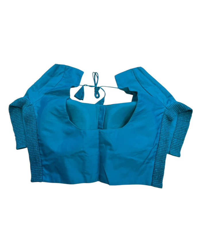 Turquoise Blue - HYBRID Silky Saree blouse - With Elastic on both side for Great fit - Size 36",38", 40" S M L  - VAM1216 Ap