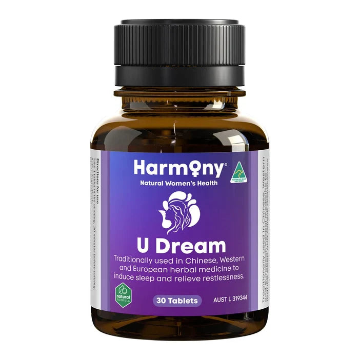 Harmony U Dream supplement bottle on a white background.