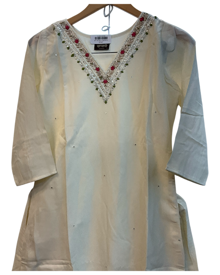 UK 10 / 36" - Cream - Silky Ladies Trousers Suit - Sangeet / Henna / Temple - OC42228 TP