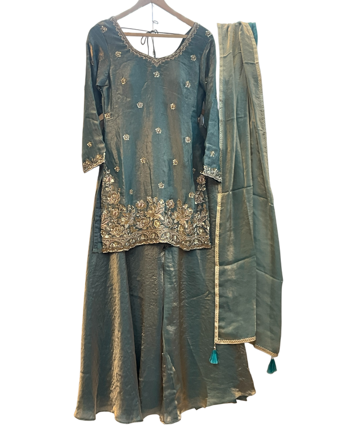 UK 10 / 36" - Sea Green - Silky Brocade Ladies Sharara / Palazzo Trousers Suit - Sangeet / Henna / Temple - JF1234 05TC26