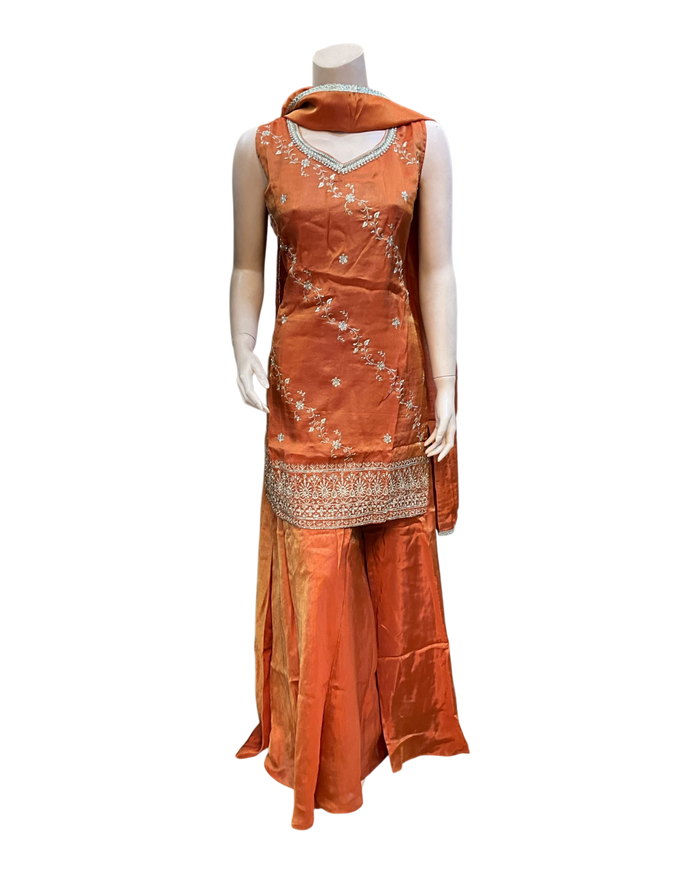 UK 12 / 38" - Burnt Orange - Ladies Sharara / Palazzo Trousers Suit - UK Stock - Sangeet / Henna / Weddings - OC7302 VC