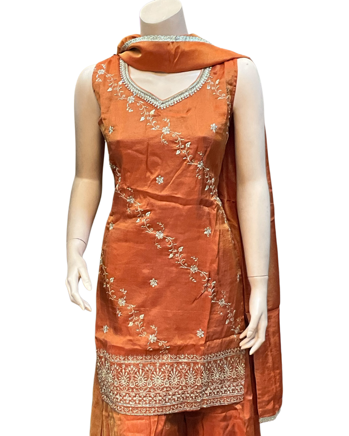 UK 12 / 38" - Burnt Orange - Ladies Sharara / Palazzo Trousers Suit - UK Stock - Sangeet / Henna / Weddings - OC7302 VC