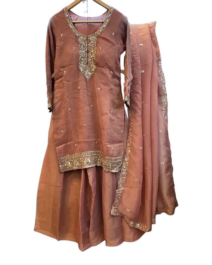 UK 12 / 38" - Coral - Ladies Sharara / Palazzo Trousers Suit - UK Stock - Sangeet / Henna / Weddings - DIL13113 TT