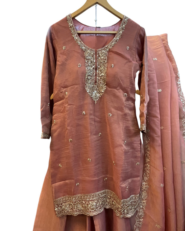 UK 12 / 38" - Coral - Ladies Sharara / Palazzo Trousers Suit - UK Stock - Sangeet / Henna / Weddings - DIL13113 TT