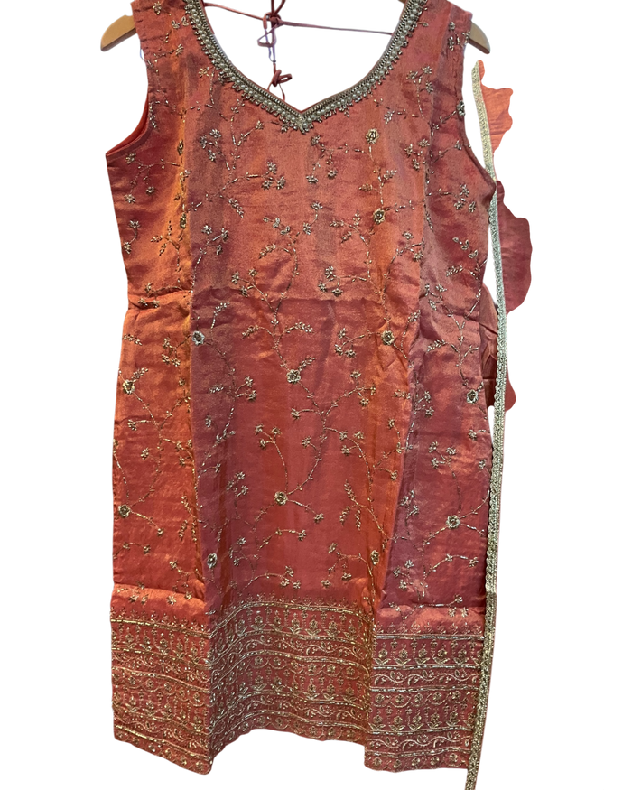 UK 12 / 38" - Coral - Ladies Sharara / Palazzo Trousers Suit - UK Stock - Sangeet / Henna / Weddings - OC7301 VC