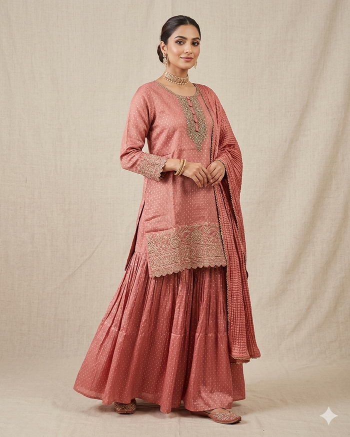 UK 12 / 38" - Coral Pink - Ladies Sharara / Palazzo Trousers Suit - UK Stock - Sangeet / Henna / Weddings - HEL6501 JY