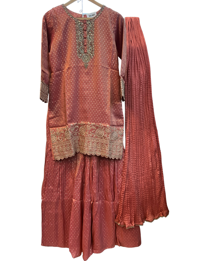 UK 12 / 38" - Coral Pink - Ladies Sharara / Palazzo Trousers Suit - UK Stock - Sangeet / Henna / Weddings - HEL6501 JY