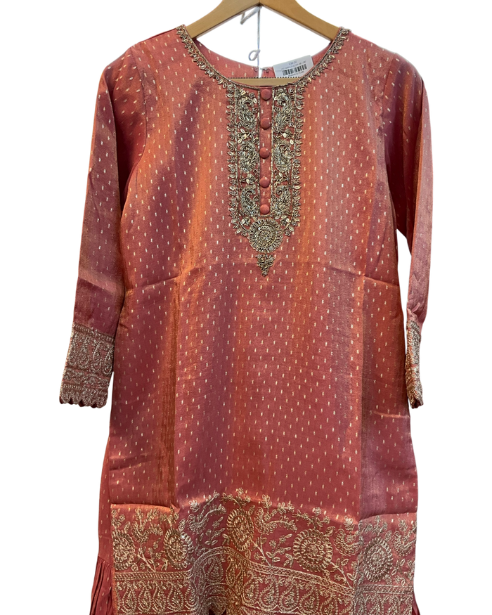 UK 12 / 38" - Coral Pink - Ladies Sharara / Palazzo Trousers Suit - UK Stock - Sangeet / Henna / Weddings - HEL6501 JY