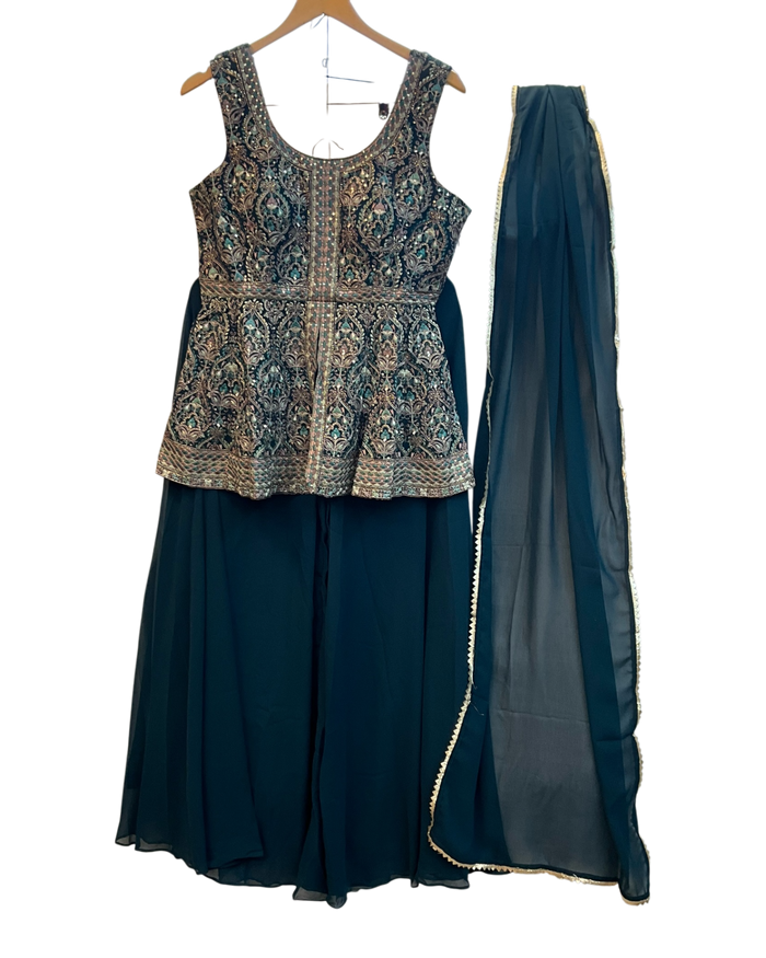 UK 12 / 38" - Dark Teal - Ladies Sharara / Palazzo Trousers Suit - UK Stock - Sangeet / Henna / Weddings - OC2467 TT