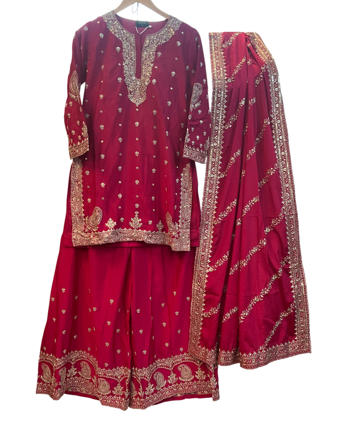 UK 12 / 38" - Fuchsia Pink - Ladies Sharara / Palazzo Trousers Suit - UK Stock - Sangeet / Henna / Weddings - OC83008 JV