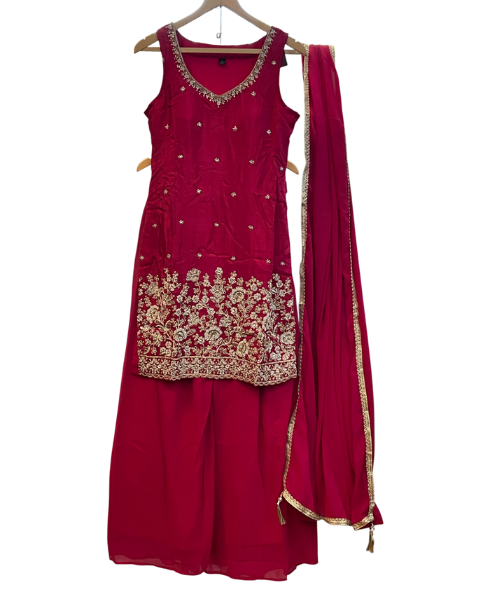 UK 12 / 38" - Fuchsia Pink - Ladies Sharara / Palazzo Trousers Suit - UK Stock - Sangeet / Henna / Weddings - OC76148 TA