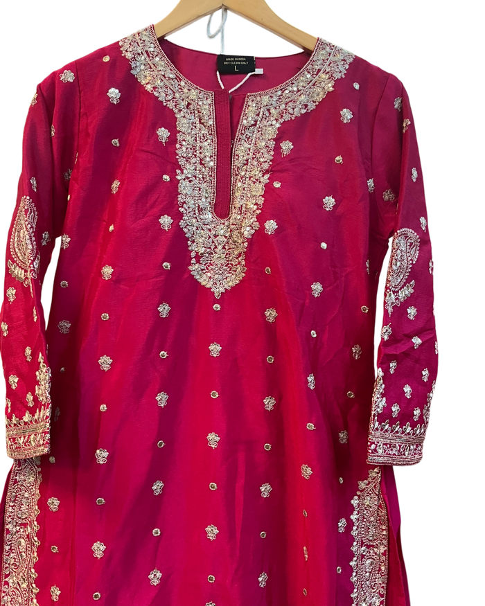 UK 12 / 38" - Fuchsia Pink - Ladies Sharara / Palazzo Trousers Suit - UK Stock - Sangeet / Henna / Weddings - OC83008 JV