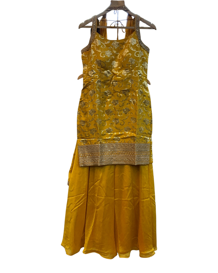 UK 12 / 38" - Haldi Yellow - Ladies Sharara / Palazzo Trousers Suit - UK Stock - Sangeet / Henna / Weddings - OC8286 VA
