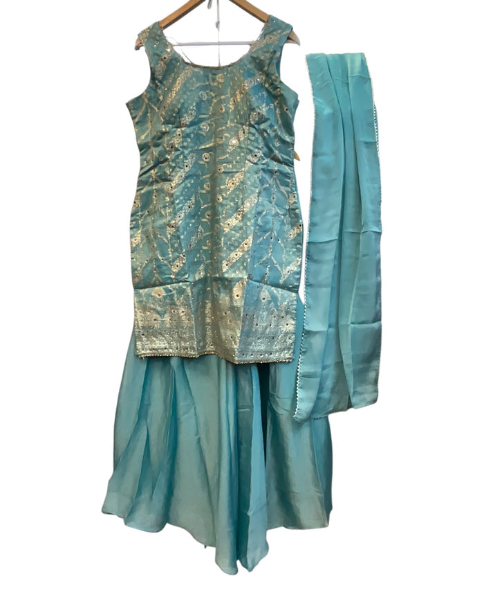 UK 12 / 38" - Light Blue - Ladies Sharara / Palazzo Trousers Suit - UK Stock - Sangeet / Henna / Weddings - DIL8571 VJ