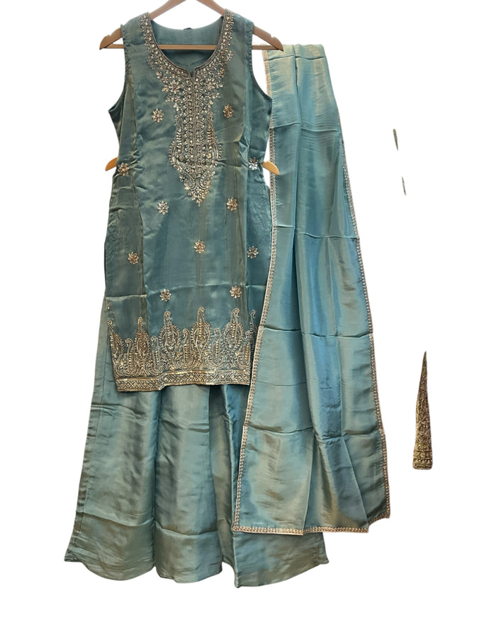 UK 12 / 38" - Light Blue - Ladies Sharara / Palazzo Trousers Suit - UK Stock - Sangeet / Henna / Weddings - DIL2740 TT