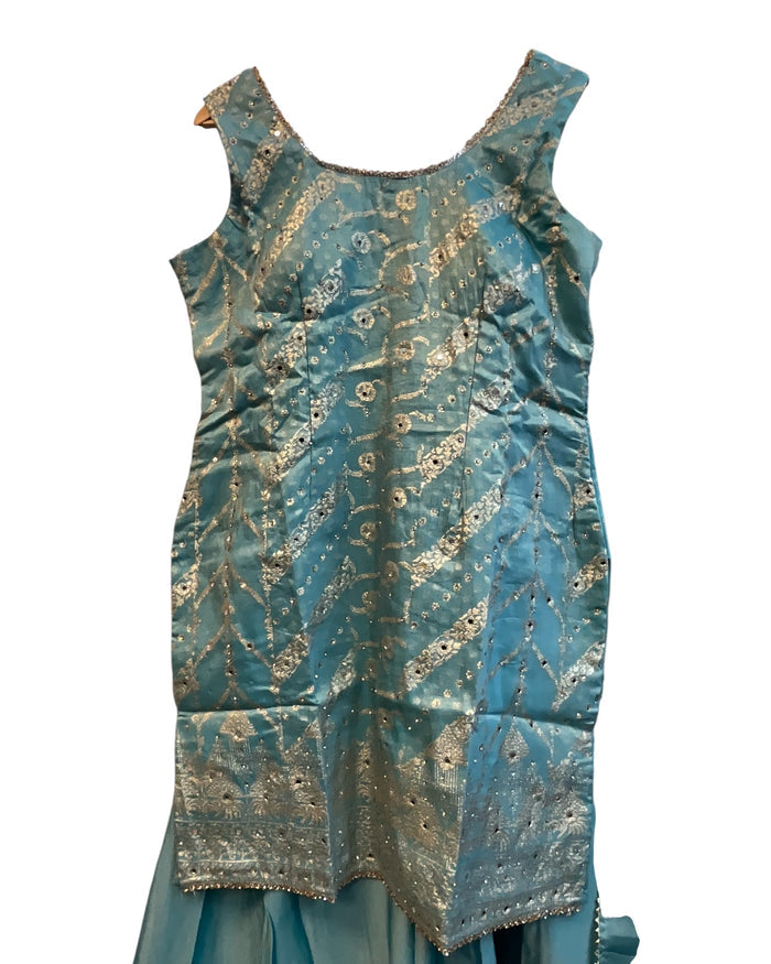 UK 12 / 38" - Light Blue - Ladies Sharara / Palazzo Trousers Suit - UK Stock - Sangeet / Henna / Weddings - DIL8571 VJ