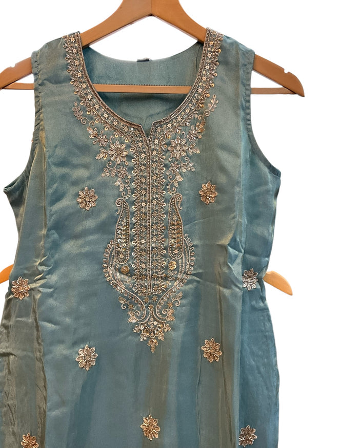 UK 12 / 38" - Light Blue - Ladies Sharara / Palazzo Trousers Suit - UK Stock - Sangeet / Henna / Weddings - DIL2740 TT