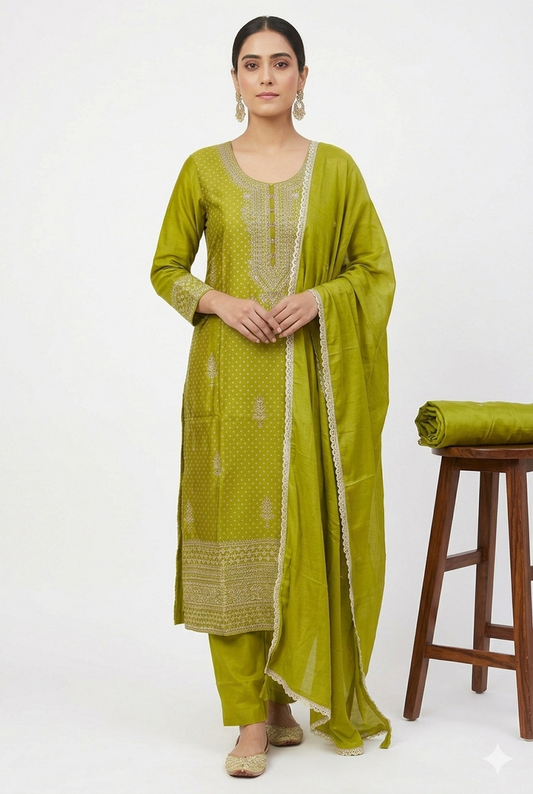 UK 12 / 38" - Olive Green - Crepe Ladies Anarakali Suit - Sangeet / Henna / Temple - OC45076 TT