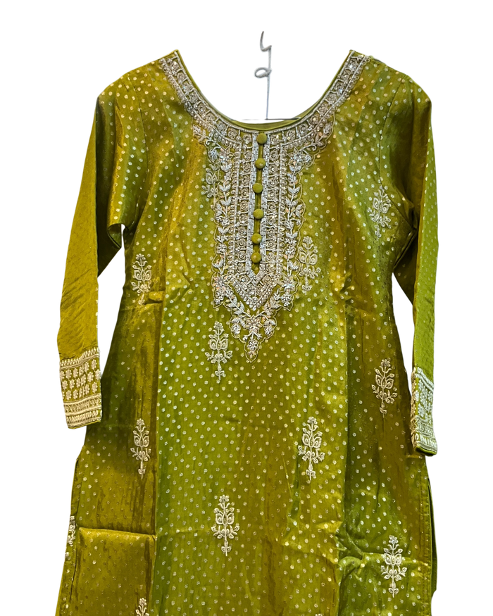 UK 12 / 38" - Olive Green - Crepe Ladies Anarakali Suit - Sangeet / Henna / Temple - OC45076 TT