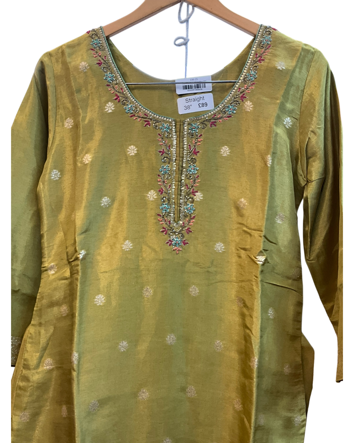 UK 12 / 38" - Olive Green - Silky Ladies Trousers Suit - Sangeet / Henna / Temple - OC34091 TC
