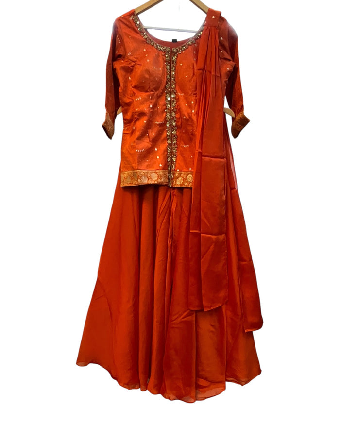UK 12 / 38" - Orange - Ladies Sharara / Palazzo Trousers Suit - UK Stock - Sangeet / Henna / Weddings - DIL8640 TP
