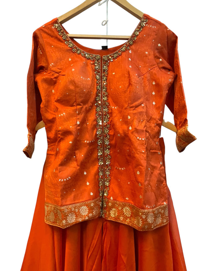 UK 12 / 38" - Orange - Ladies Sharara / Palazzo Trousers Suit - UK Stock - Sangeet / Henna / Weddings - DIL8640 TP