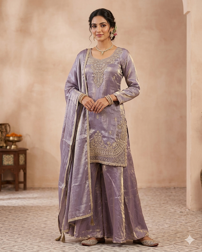 UK 12 / 38" - Purple - Ladies Sharara / Palazzo Trousers Suit - UK Stock - Sangeet / Henna / Weddings - HEL22010 VJ