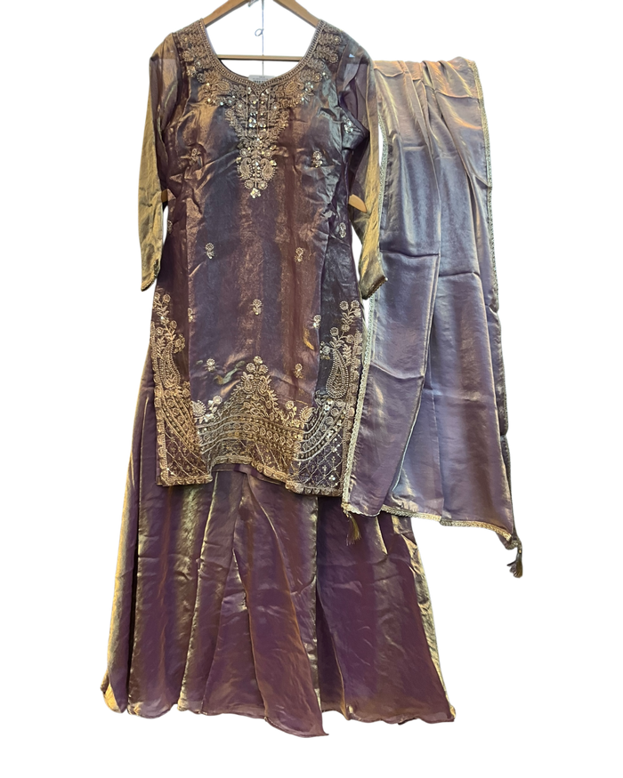UK 12 / 38" - Purple - Ladies Sharara / Palazzo Trousers Suit - UK Stock - Sangeet / Henna / Weddings - HEL22010 VJ