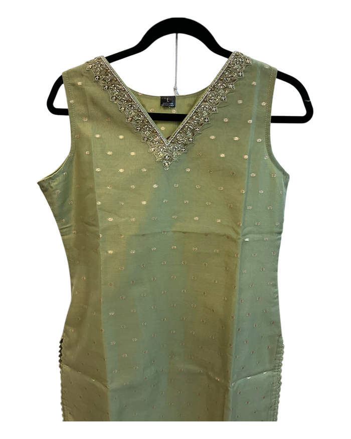 UK 12 / 38" - Sage Green - Cotton Silky Ladies Trousers Suit - Sangeet / Henna / Temple - OC16090 VJ