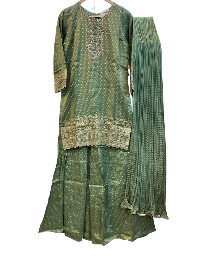 UK 12 / 38" - Sage Green - Ladies Sharara / Palazzo Trousers Suit - UK Stock - Sangeet / Henna / Weddings - HEL6501 JY