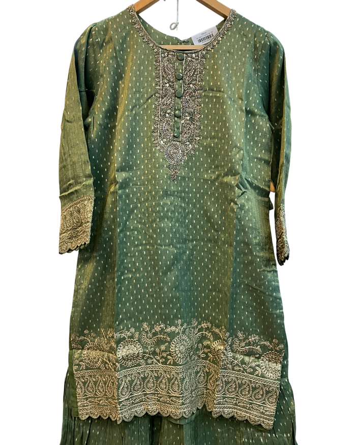 UK 12 / 38" - Sage Green - Ladies Sharara / Palazzo Trousers Suit - UK Stock - Sangeet / Henna / Weddings - HEL6501 JY