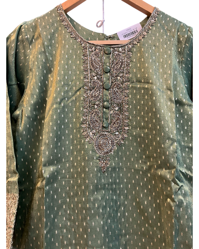 UK 12 / 38" - Sage Green - Ladies Sharara / Palazzo Trousers Suit - UK Stock - Sangeet / Henna / Weddings - HEL6501 JY