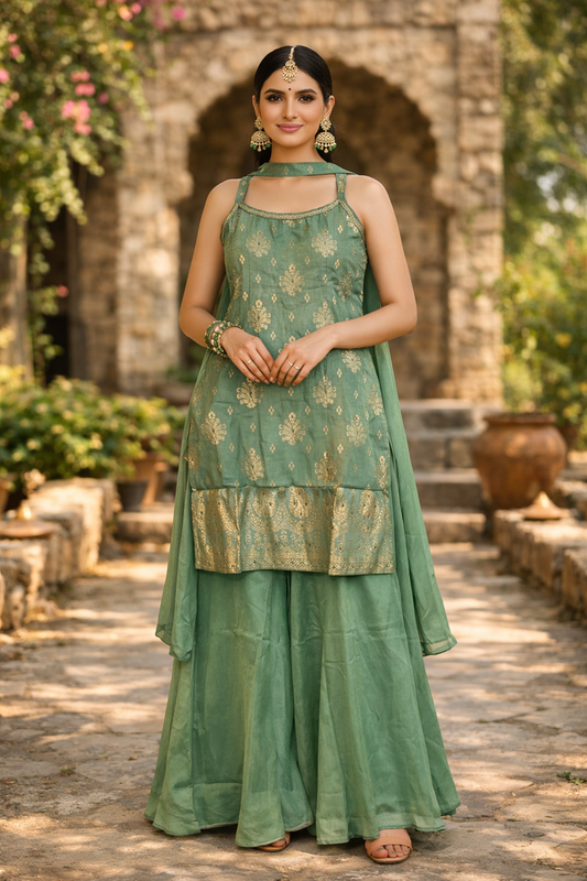 UK 12 / 38" - Sea Green - Ladies Sharara / Palazzo Trousers Suit - UK Stock - Sangeet / Henna / Weddings - OC21179 VA