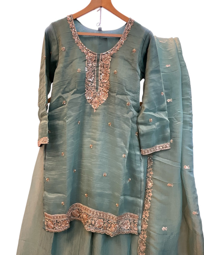 UK 12 / 38" - Sea Green - Ladies Sharara / Palazzo Trousers Suit - UK Stock - Sangeet / Henna / Weddings - DIL13113 TT