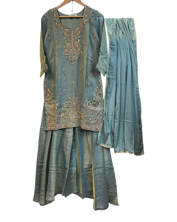 UK 12 / 38" - Sky Blue - Ladies Sharara / Palazzo Trousers Suit - UK Stock - Sangeet / Henna / Weddings - HEL23927 TP
