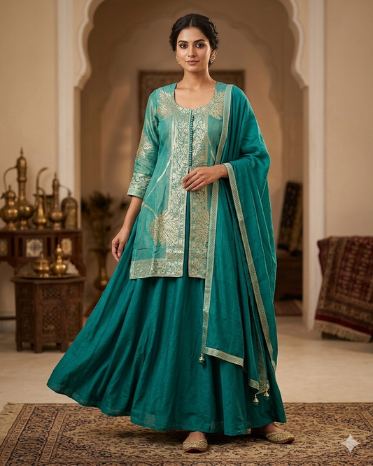 UK 12 / 38" - Turquoise - Ladies Sharara / Palazzo Trousers Suit - UK Stock - Sangeet / Henna / Weddings - OC21203 VR