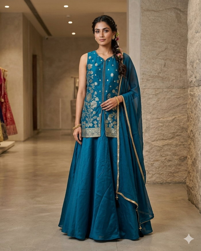 UK 12 / 38" - Turquoise Blue - Ladies Sharara / Palazzo Trousers Suit - UK Stock - Sangeet / Henna / Weddings - DIL9426 TA