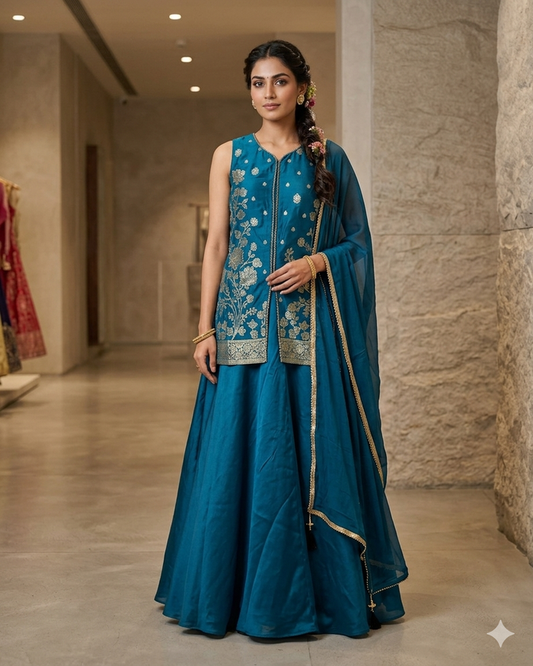 UK 12 / 38" - Turquoise Blue - Ladies Sharara / Palazzo Trousers Suit - UK Stock - Sangeet / Henna / Weddings - DIL9426 TA