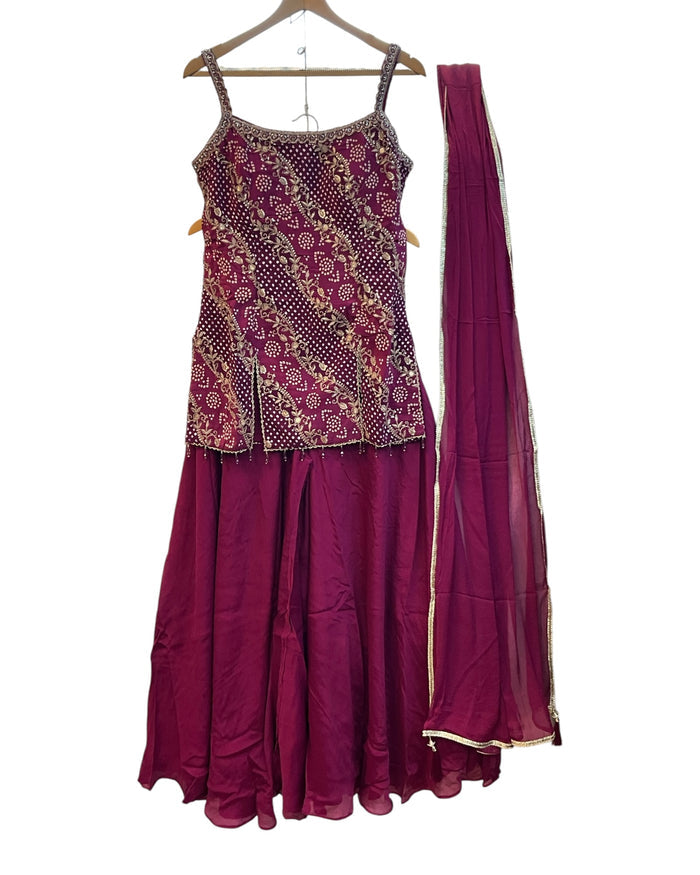 UK 12 / 38" - Wine - Ladies Sharara / Palazzo Trousers Suit - UK Stock - Sangeet / Henna / Weddings - DIL9427 JY